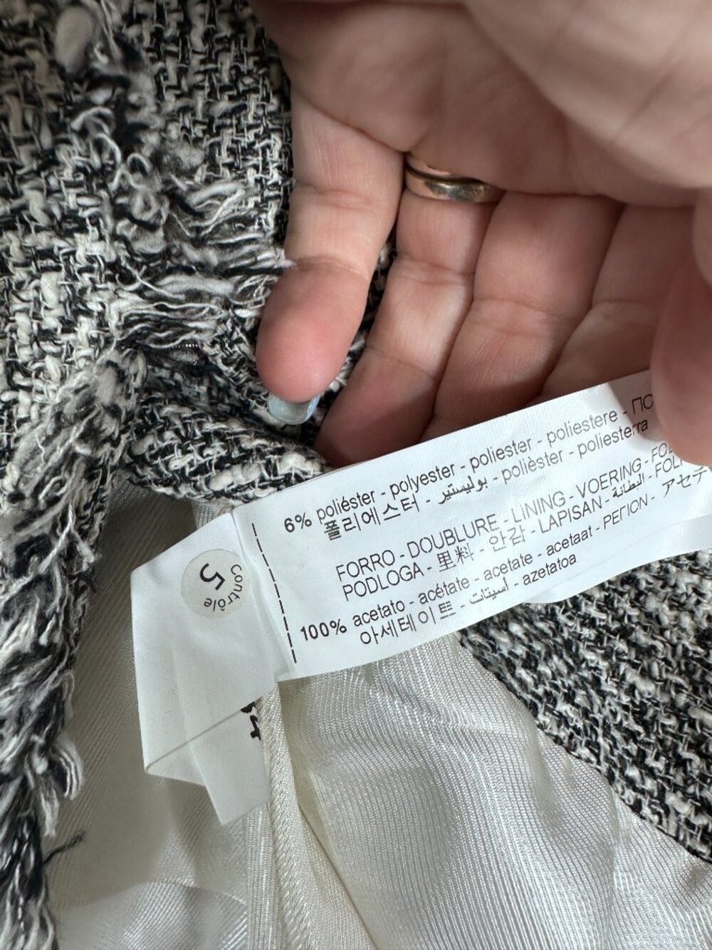 2/$30 ZARA Frayed Tweed Open Blazer Pronounced Shoulders Black Ecru Small #A2082 - Picture 9 of 10